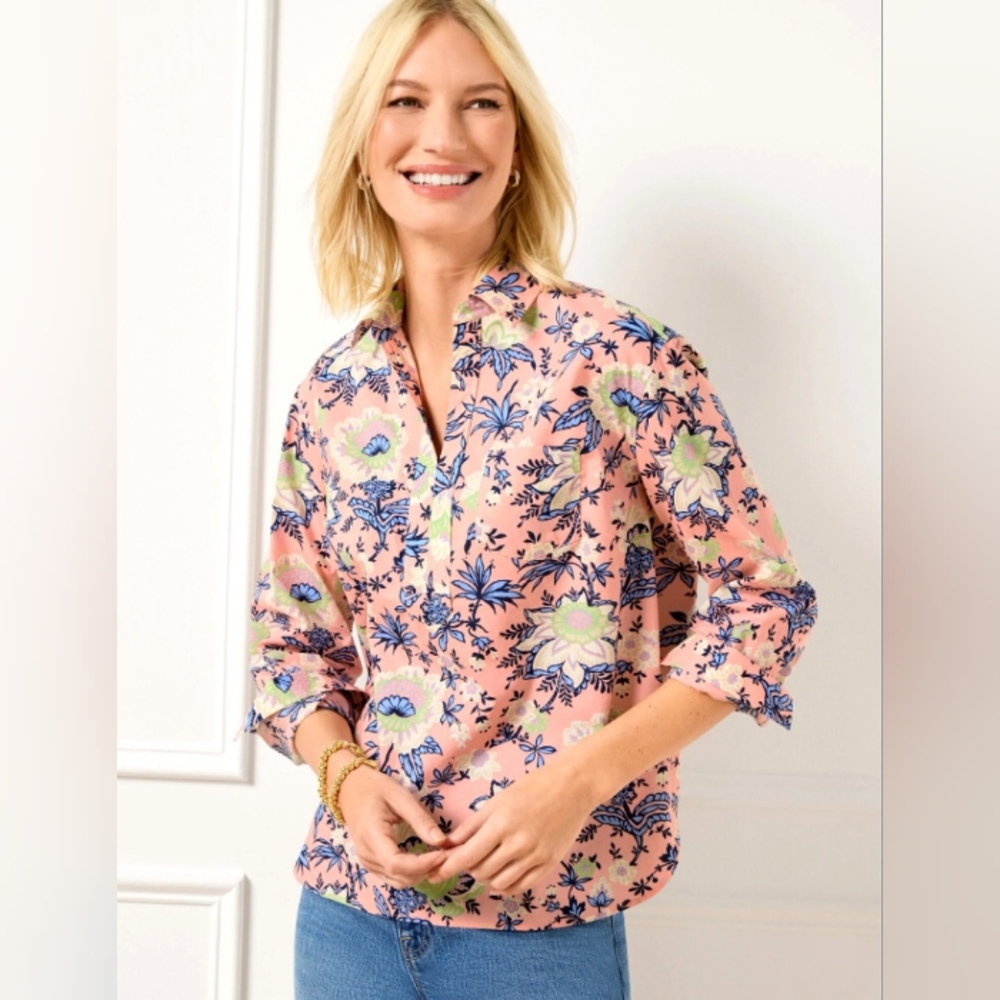 Talbots Popover Short Shirt - Starlight Floral, Size XL